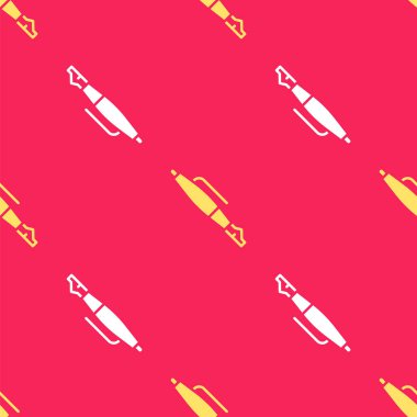 Sarı Çeşme kalem ucu simgesi kırmızı arkaplanda izole edilmiş kusursuz desen. Kalem aleti işareti. Vektör.