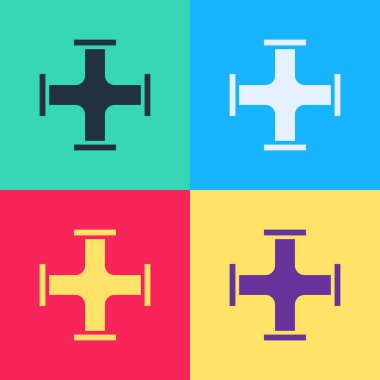 Pop Art Industry metalik boru ikonu renk arkaplanında izole edildi. Tesisat boru hattının farklı şekillerde parçaları. Vektör.