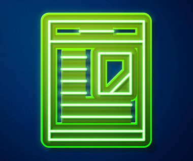 Mavi arka planda izole edilmiş ölüm ilanlarını gösteren parlak neon çizgi gazetesi ilanı. Vektör.