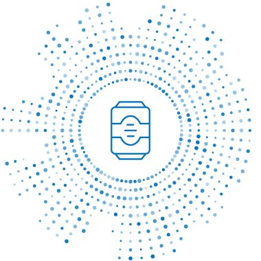 Mavi çizgi enerji içeceği ikonu beyaz arkaplanda izole edildi. Soyut çember rastgele noktalar. Vektör.