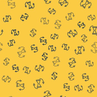 Mavi çizgi. Sarı zemin üzerinde kum ikonu akan kum saati izole edilmiş. Kum saati işareti. İş ve zaman yönetimi kavramı. Vektör.