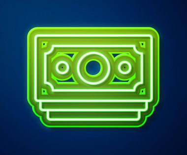 Parlak neon hattı kağıt yığınları para ikonu mavi arka planda izole. Para desteleri. Para birimi. Vektör.