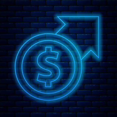 Parlak neon hattı Finansal büyüme ve dolar para ikonu tuğla duvar arka planında izole edilmiş. Gelirleri arttırıyorum. Vektör.
