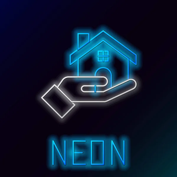 Gloeiende Neon Lijn Realtor Pictogram Geïsoleerd Zwarte Achtergrond Een Huis — Stockvector