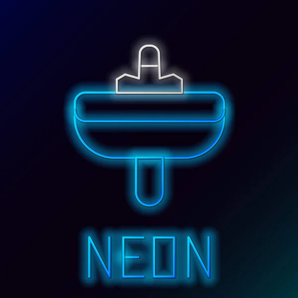 Gloeiende Neon Lijn Wastafel Met Waterkraan Pictogram Geïsoleerd Zwarte Achtergrond — Stockvector