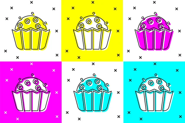 Zestaw Cupcake Ikona Izolowane Tle Koloru Wektor — Wektor stockowy