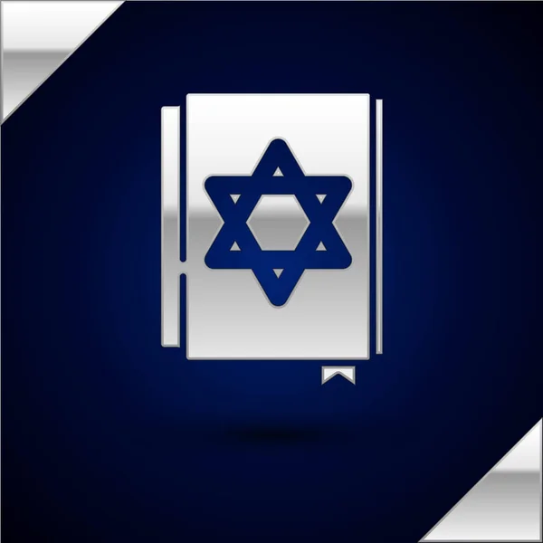 Silver Jewish Torah Book Icon Isolated Dark Blue Background Pentateuch — Stock Vector