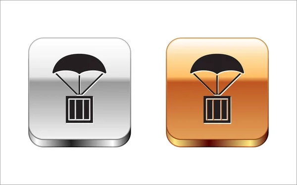 Black Airdrop Box Icoon Geïsoleerd Witte Achtergrond Zilverkleurig Gouden Vierkante — Stockvector