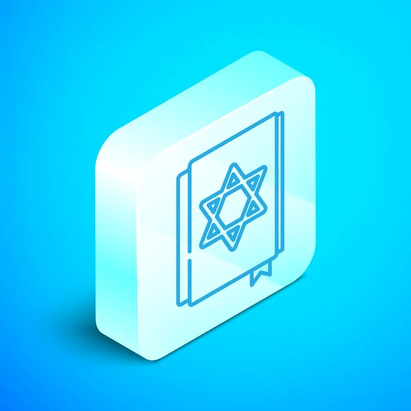 Isométrique Ligne Juive Icône Livre Torah Isolé Sur Fond Bleu — Image vectorielle
