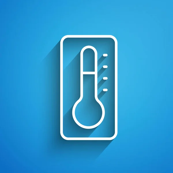 White Line Medical Thermometer Medical Examination Icon Isolated Blue Background — Stock Vector