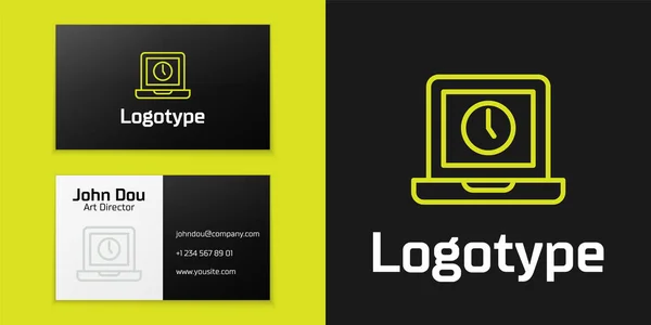 Logotype Line Icono Tiempo Computadora Portátil Aislado Sobre Fondo Negro — Vector de stock