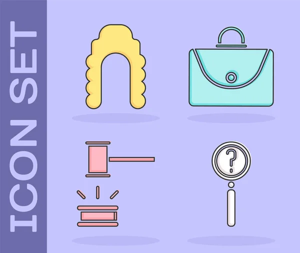 Set Magnifying Glass Search Judge Wig Judge Gavel Briefcase Icon — Stock Vector