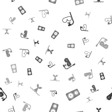 Dalış maskesini ve şnorkeli ayarlayın, ölçeği ölçün, ve balina kuyruğu okyanus dalgasını pürüzsüz desene ayarlayın. Vektör.