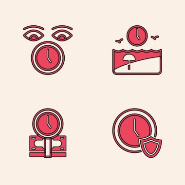 Saati kalkanla ayarla, tatil zamanı ve zaman para simgesidir. Vektör.