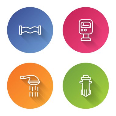 Hat hattı metalik boru, basınç ölçer, duş ve su filtresi ayarlayın. Renkli daire düğmesi. Vektör.