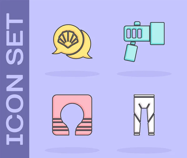 Set Traje Neopreno Concha Mar Vieira Chaleco Salvavidas Linterna Icono — Vector de stock