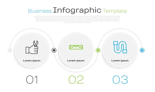 Définir Clé Molette Niveau Bulle Construction Tuyau Industrie Modèle Infographie — Image vectorielle