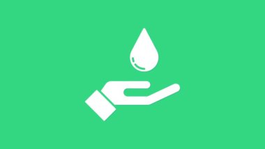 Yeşil arka planda sabun ikonu olan beyaz yıkama elleri. Virüs ve bakterileri önlemek için ellerini sabunla yıkıyorsun. 4K Video hareketli grafik canlandırması