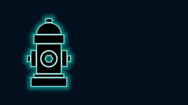 Parlayan neon hattı yangın musluğu simgesi siyah arkaplanda izole edildi. 4K Video hareketli grafik canlandırması