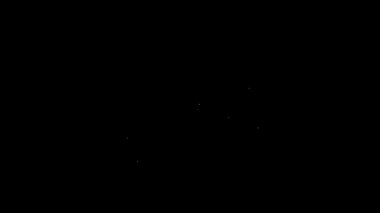 Siyah arkaplanda beyaz çizgi Burger simgesi var. Hamburger ikonu. Çizburger sandviç tabelası. Fast food menüsü. 4K Video hareketli grafik canlandırması