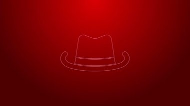 Yeşil çizgi batı kovboy şapkası ikonu kırmızı arka planda izole edildi. 4K Video hareketli grafik canlandırması