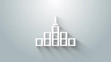 Beyaz Şehir manzara simgesi gri arkaplanda izole edildi. Metropolis mimarisi panoramik manzara. 4K Video hareketli grafik canlandırması