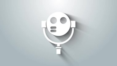 Gri arkaplanda beyaz turist dürbünü simgesi izole edildi. Gözlem güvertesinde turistler için dürbün teleskobu. 4K Video hareketli grafik canlandırması