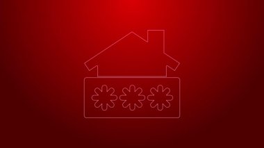 Kırmızı arkaplanda yeşil çizgi üzerinde parola bildirim simgesi olan ev. Ev anahtarının konsepti. 4K Video hareketli grafik canlandırması