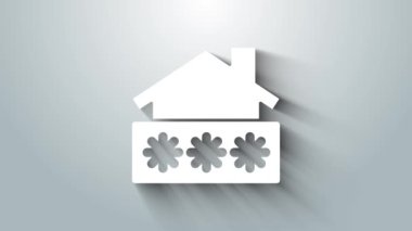 Gri arkaplanda parola bildirim simgesine sahip Beyaz Saray. Ev anahtarının konsepti. 4K Video hareketli grafik canlandırması