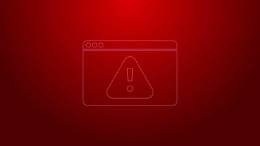 Kırmızı zemin üzerinde ünlem işareti simgesi olan yeşil çizgi tarayıcı. Uyarı mesajı akıllı telefon uyarısı. 4K Video hareketli grafik canlandırması
