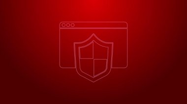 Yeşil çizgi tarayıcısı ve kırmızı arkaplanda kalkan simgesi izole edildi. Güvenlik, güvenlik, koruma, gizlilik kavramı. 4K Video hareketli grafik canlandırması