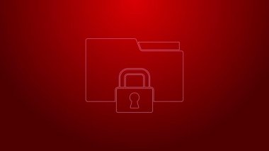 Yeşil çizgi dizini ve kilit simgesi kırmızı arkaplanda izole edildi. Kapalı dosya ve asma kilit. Güvenlik, güvenlik, koruma kavramı. 4K Video hareketli grafik canlandırması