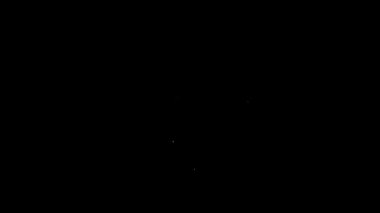Beyaz çizgi alarm zili simgesi siyah arkaplanda izole edildi. Yangın alarmı. Servis zili, el zili işareti, uyarı sembolü. 4K Video hareketli grafik canlandırması