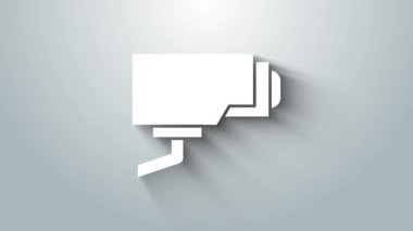 Gri arkaplanda beyaz güvenlik kamerası simgesi izole edildi. 4K Video hareketli grafik canlandırması