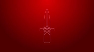 Kırmızı arkaplanda yeşil çizgi hançer simgesi izole edildi. Bıçak ikonu. Keskin bıçaklı kılıç. 4K Video hareketli grafik canlandırması