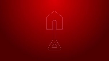 Kırmızı arkaplanda yeşil çizgi kürek simgesi izole edildi. Bahçe aletleri. Bahçecilik, tarım, çiftçilik aleti. 4K Video hareketli grafik canlandırması