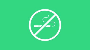 Yeşil arkaplanda sigara içilmeyen beyaz simge izole edildi. Sigara sembolü. 4K Video hareketli grafik canlandırması