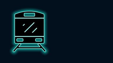 Parlayan neon hattı tren simgesi siyah arkaplanda izole edildi. Toplu taşıma sembolü. Metro treni nakliyesi. Metro yeraltı. 4K Video hareketli grafik canlandırması