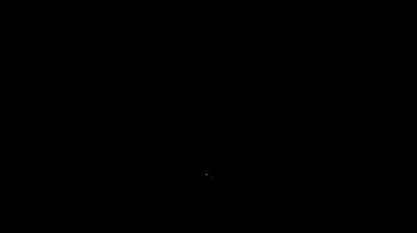 Siyah arka planda izole edilmiş beyaz çizgi haritalı taksi simgesi. Konum sembolü. 4K Video hareketli grafik canlandırması