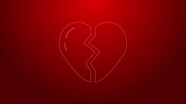 Kırık kalp ya da boşanma ikonu kırmızı arka planda izole edilmiş. Aşk sembolü. Sevgililer Günü. 4K Video hareketli grafik canlandırması