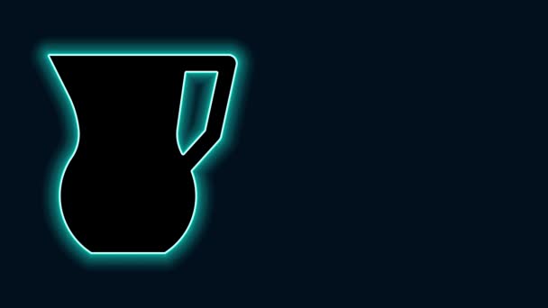 Glowing neon line Jug glass with water icon isolated on black background. Kettle for water. Glass decanter with drinking water. 4K Video motion graphic animation — Stock Video