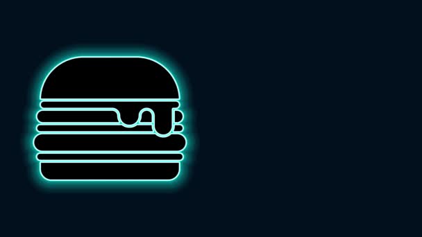 Linha de néon brilhante ícone Burger isolado no fundo preto. Ícone de hambúrguer. Sinal de sanduíche de hambúrguer de queijo. Menu de fast food. Animação gráfica em movimento de vídeo 4K — Vídeo de Stock