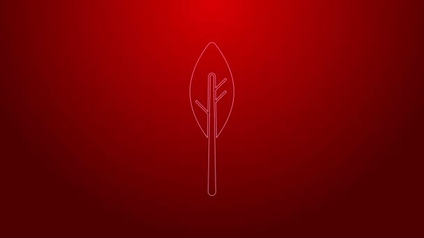 Icono de pluma india de línea verde aislado sobre fondo rojo. Pluma de símbolo étnico nativo americano. Animación gráfica de vídeo 4K — Vídeo de stock