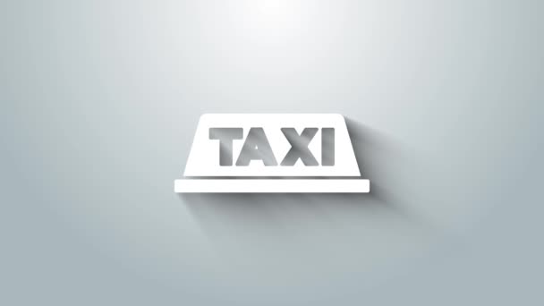 Táxi branco ícone do telhado do carro isolado no fundo cinza. Animação gráfica em movimento de vídeo 4K — Vídeo de Stock