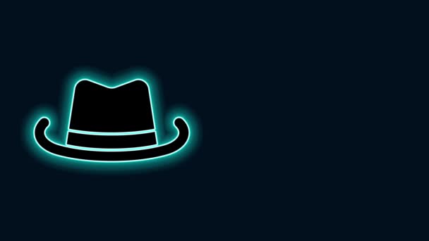 Icono de sombrero vaquero occidental de línea de neón brillante aislado sobre fondo negro. Animación gráfica de vídeo 4K — Vídeos de Stock