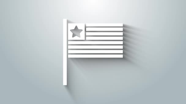 Ikone der weißen amerikanischen Flagge isoliert auf grauem Hintergrund. Flagge der USA. Vereinigte Staaten von Amerika. 4K Video Motion Grafik Animation — Stockvideo