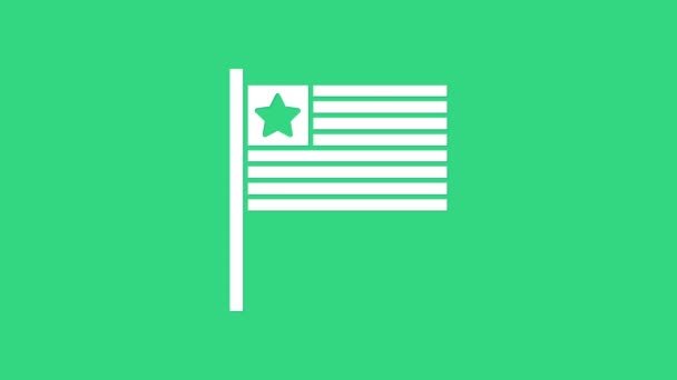 白色的美国国旗图标孤立在绿色的背景上.美国国旗。15.美利坚合众国。4K视频运动图形动画 — 图库视频影像