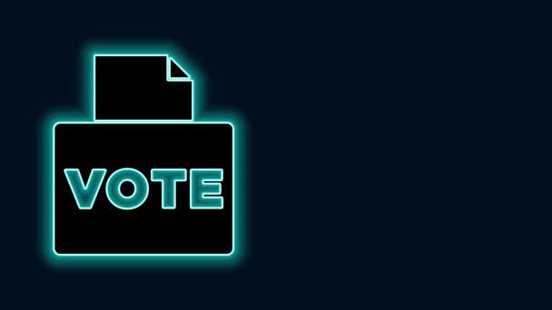 Brillante línea de neón Caja de votación o urna con icono de sobre aislado sobre fondo negro. Animación gráfica de vídeo 4K — Vídeo de stock