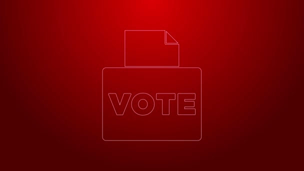 Grüne Linie Wahlurne oder Wahlurne mit Umschlagsymbol auf rotem Hintergrund. 4K Video Motion Grafik Animation — Stockvideo