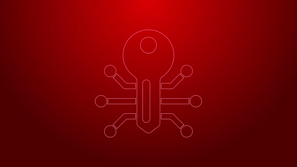 Green line Smart key icon isolated on red background. 4K Video motion graphic animation — Stock Video